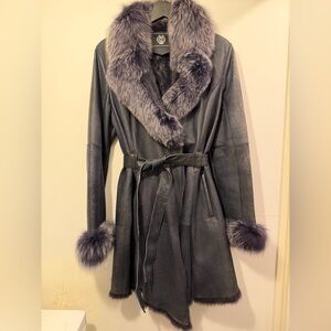 Bon Jovi Blue Fox Spanish Rabbit Fur Women's Trench Coat M/L